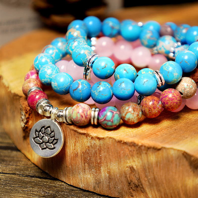 Buddha Stones Tibetano Púrpura Miano Real Bead Harmony Lotus Mala