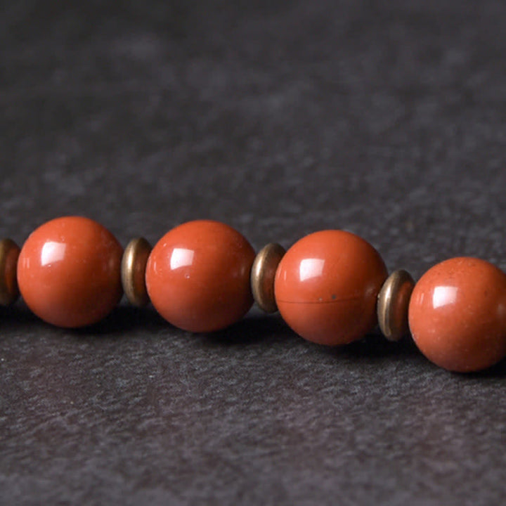 Pulsera de pareja de paz con Buddha Stones, jaspe rojo, ágata de musgo, cristal de obsidiana negra, cobre