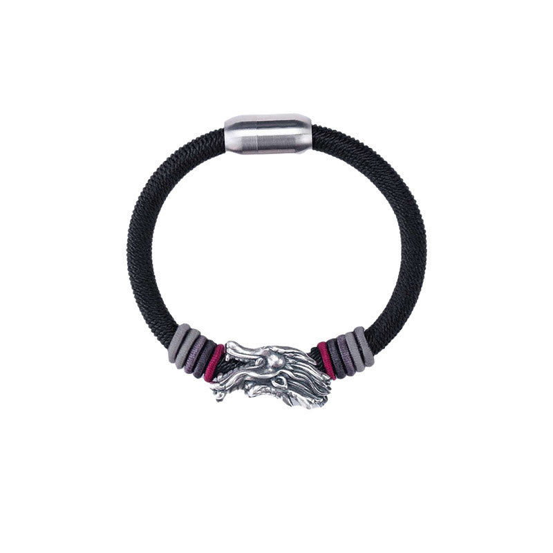 Pulsera trenzada hecha a mano para niños y adultos con diseño de dragón de plata de ley 999 con Buddha Stones