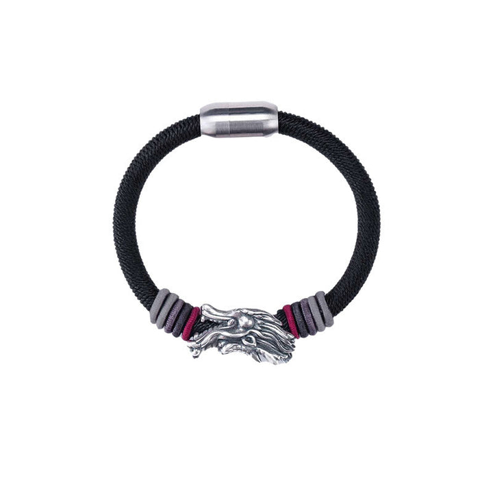 Pulsera trenzada hecha a mano para niños y adultos con diseño de dragón de plata de ley 999 con Buddha Stones