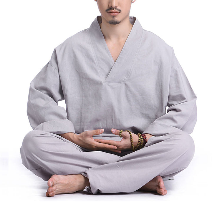 Conjunto de ropa de yoga para hombre con cuello en V, diseño de algodón y lino con Buddha Stones para meditación y oración - Gris - US/UK/AU44，EU54 (3XL) - image 10