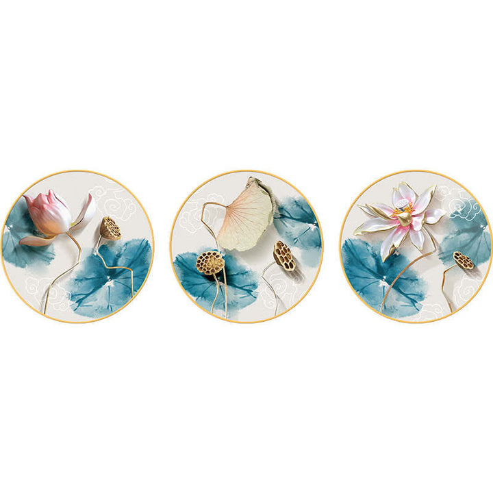 3 pegatinas de arte de pared con iluminación de meditación de flor de loto