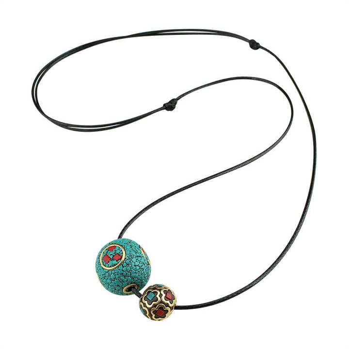 Colgante de collar de fuerza de protección de cuentas dobles de turquesa tibetana con Buddha Stones