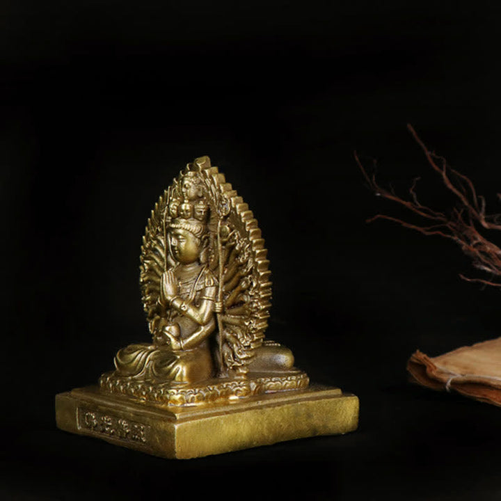 Chenrezig-estatuilla de Avalokitesvara de mil manos, protección de Bodhisattva Kuan Yin de doble cara, decoración de estatua de cobre sólido - image 6