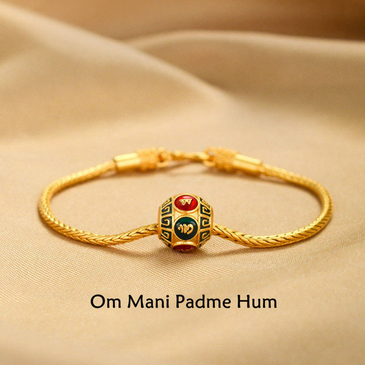 Buddha Stones tibetanas de oro de 18 quilates, Om Mani Padme Hum, pez Koi de la suerte, lingote de personaje Fu, moneda de cobre, pulsera de la paz