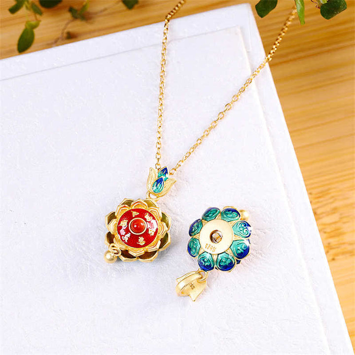 Colgante de plata de ley 925 con rueda de oración de loto del Tíbet y ágata roja - image 8