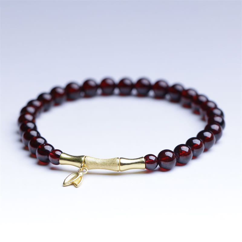 Pulsera de protección de bambú con granate natural, chapado en plata de ley 925, oro chapado en cobre de 14 quilates con Buddha Stones