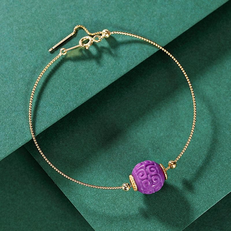 Juego de pulsera con colgante de collar positivo con cuentas en relieve de piedra de Mica púrpura Natural chapada en plata de ley 925 con Buddha Stones