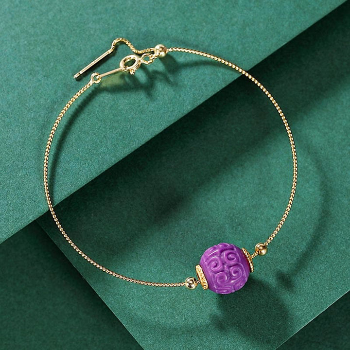 Juego de pulsera con colgante de collar positivo con cuentas en relieve de piedra de Mica púrpura Natural chapada en plata de ley 925 con Buddha Stones