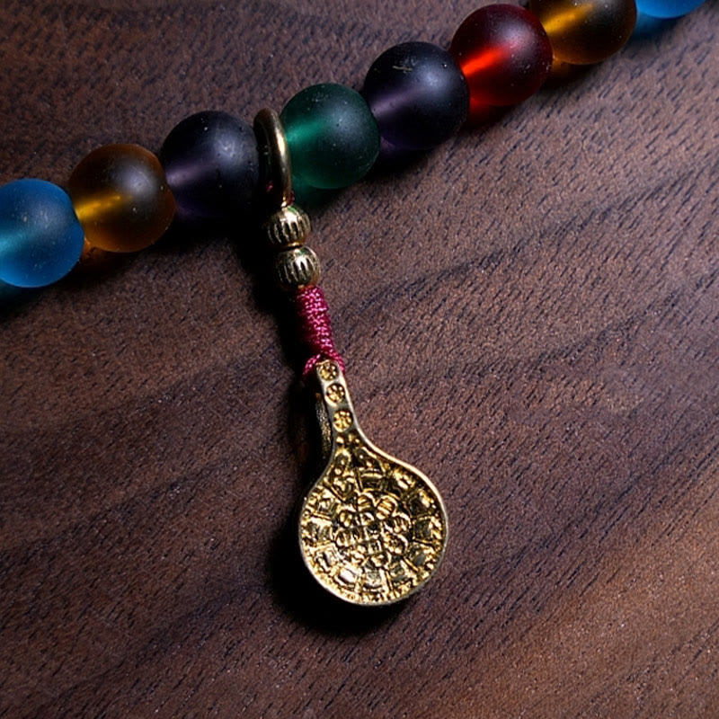 Buddha Stones tibetanas 108 cuentas de Mala multicolor Liuli cuentas de vidrio zodíaco chino nueve palacios ocho diagramas pulsera con dijes