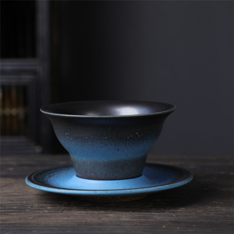 Taza de café de cerámica con diseño de planeta de Buddha Stones, taza de café y té de cerámica rugosa con platillo