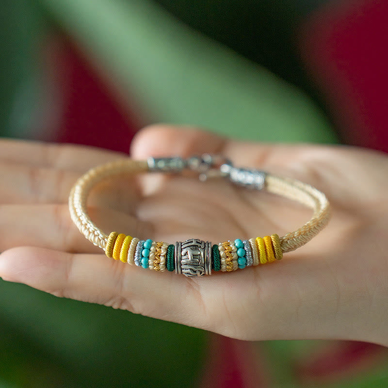 Pulsera trenzada de pureza Om Mani Padme Hum tibetana de plata de ley 925 hecha a mano con Buddha Stones