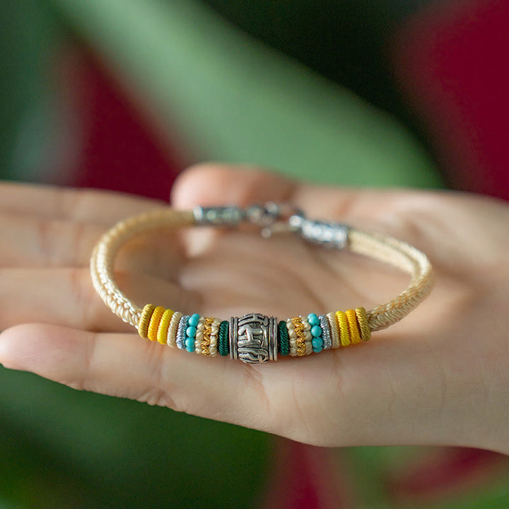 Pulsera trenzada de pureza Om Mani Padme Hum tibetana de plata de ley 925 hecha a mano con Buddha Stones