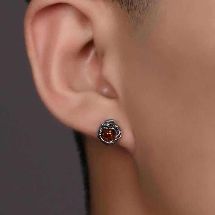 Pendientes de plata de ley 925 con Buddha Stones , diseño de dragón de ámbar natural