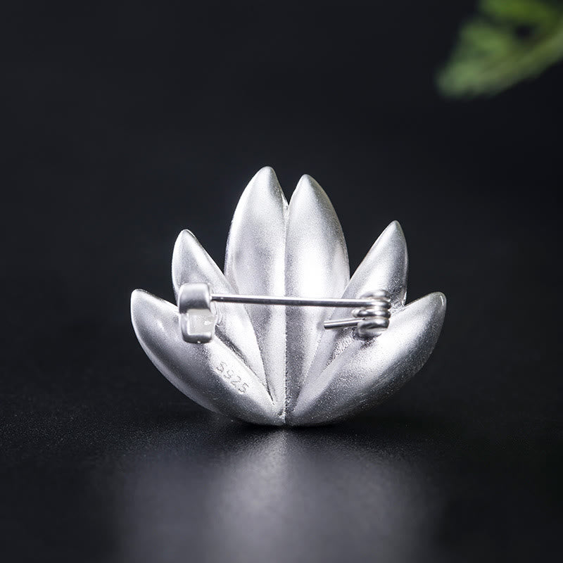 Broche de nuevo comienzo con perlas de flor de loto plateado de Ley 925 con Buddha Stones - image 3