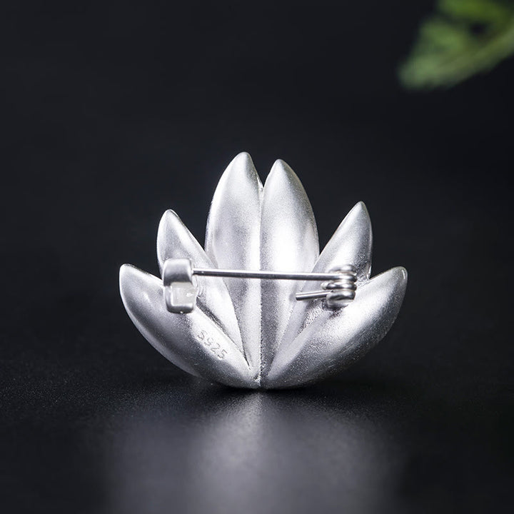 Broche de nuevo comienzo con perlas de flor de loto plateado de Ley 925 con Buddha Stones - image 3