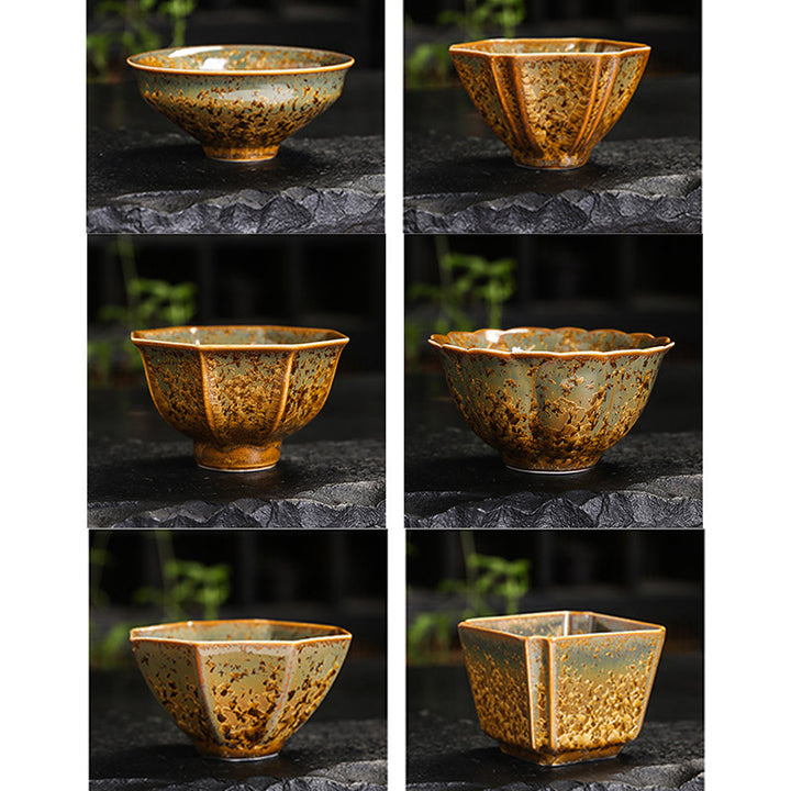 Taza de té de cerámica marrón colorida con Buddha Stones, tazón de té de Kung Fu