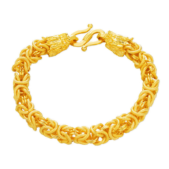Pulsera de protección de dragón de doble cabeza chapada en oro de 24 quilates con Buddha Stones