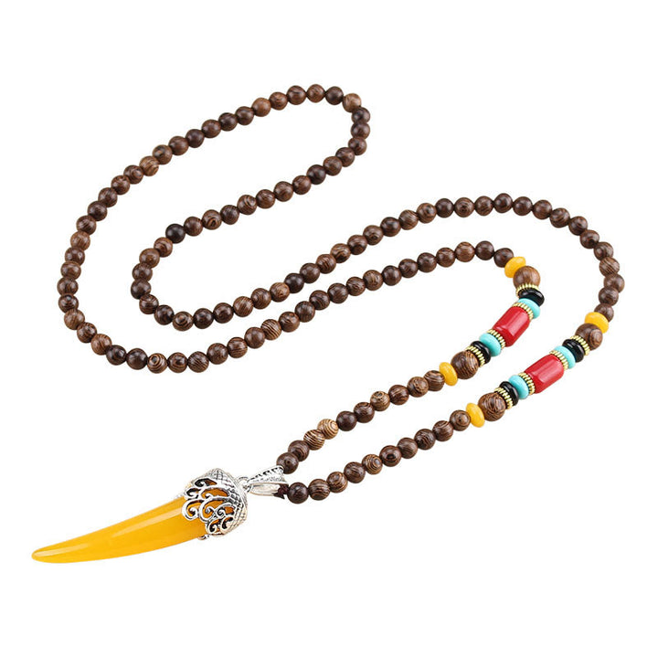 Colgante de collar de meditación de protección estilo cuerno de piedra turquesa de madera de wengué