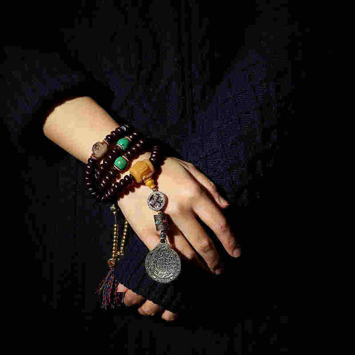 Tíbet 108 Mala cuentas púrpura semilla Bodhi Bagua Vajra pulsera auspiciosa