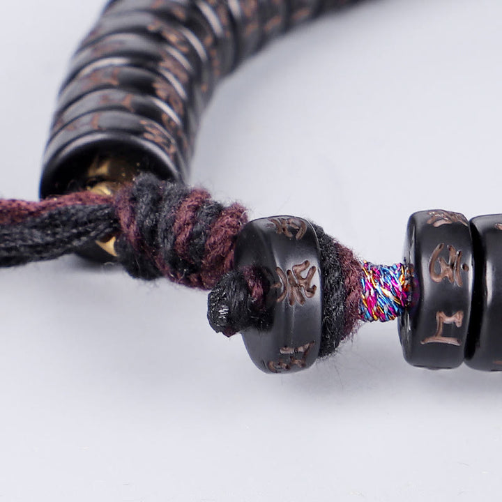 Pulsera de cuerda positiva con cuentas de concha de coco tibetana con piedras de Buddha Stones grabadas Om Mani Padme Hum Mantra