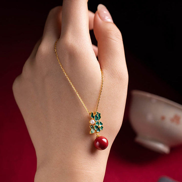 Juego de anillos y pendientes con colgante de flor de perla de cinabrio chapado en plata de ley 925 con Buddha Stones