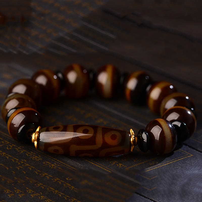 Pulsera de bendiciones de riqueza de ágata con cuentas Dzi de nueve ojos naturales tibetanas de Buddha Stones