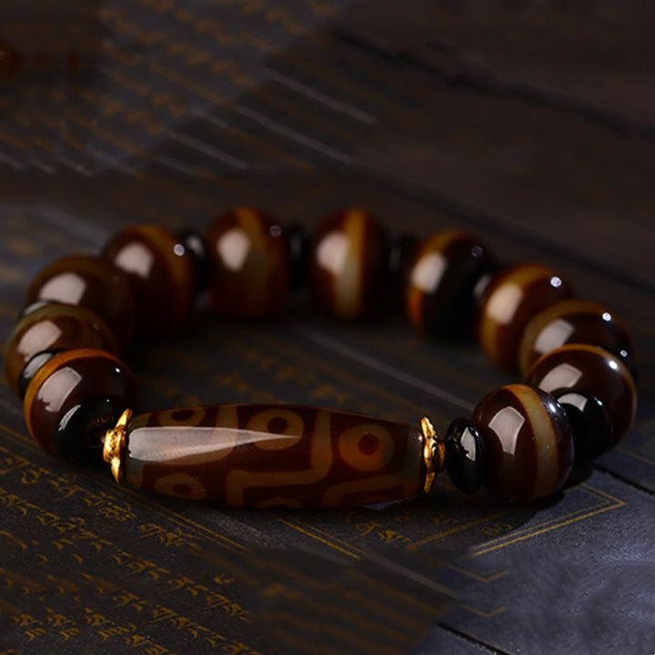 Pulsera de bendiciones de riqueza de ágata con cuentas Dzi de nueve ojos naturales tibetanas de Buddha Stones