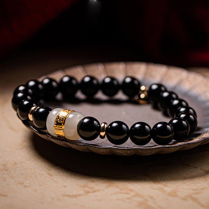 Buddha Stones obsidiana negra Jade Om Mani Padme Hum fuerza pareja pulsera magnética