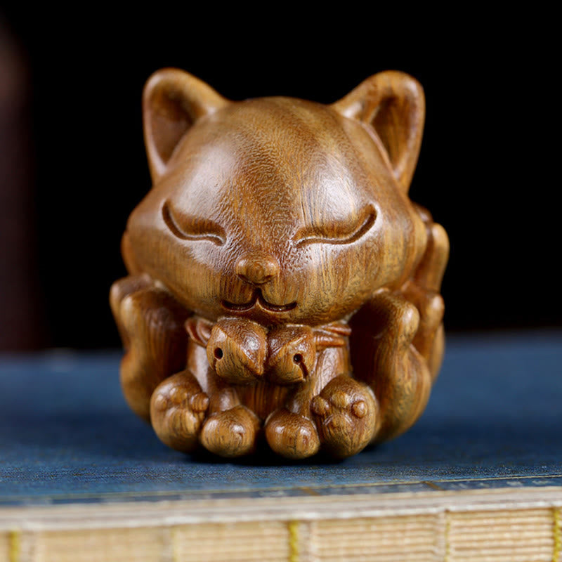 Miniatura de zorro de nueve colas, Buddha Stones, marfil, fruta, sándalo, sándalo verde, decoración bendita