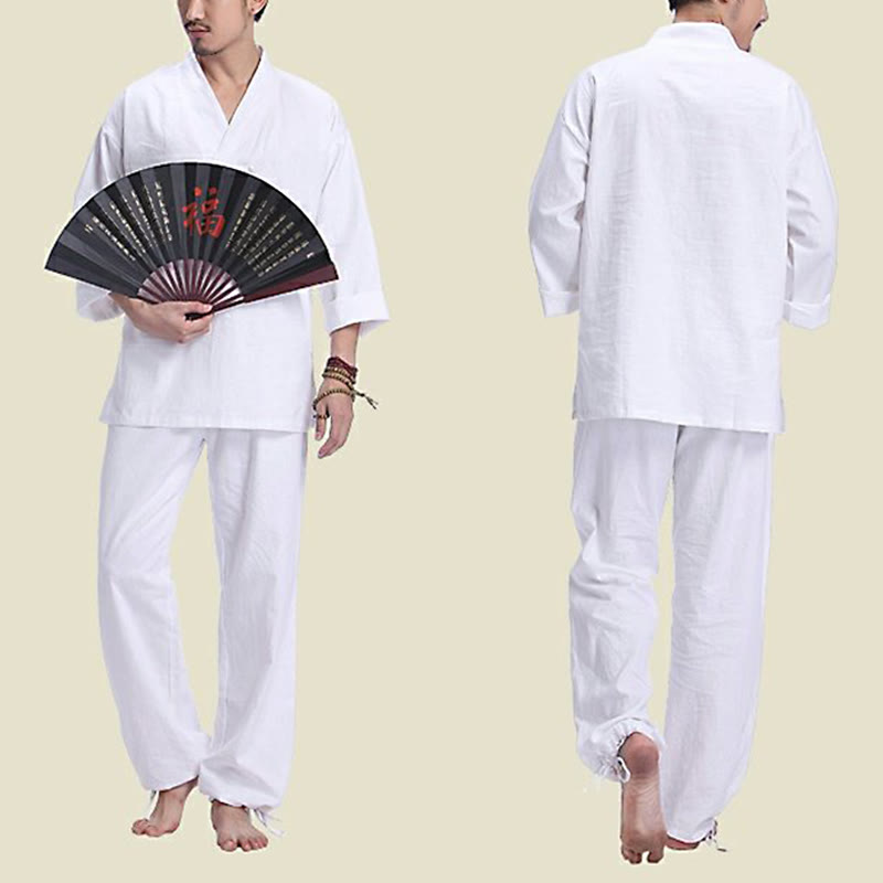 Conjunto de ropa de yoga para hombre con cuello en V, diseño de algodón y lino con Buddha Stones para meditación y oración - image 16