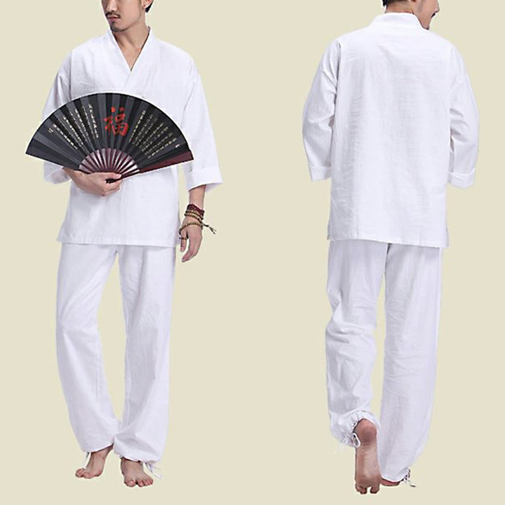 Conjunto de ropa de yoga para hombre con cuello en V, diseño de algodón y lino con Buddha Stones para meditación y oración - image 16