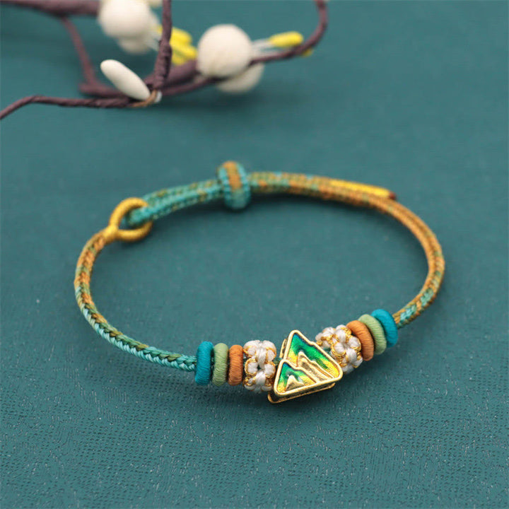 Pulsera trenzada de cuerda de la suerte con nudo de paz de ocho hilos hecha a mano con Buddha Stones - Panorama de ríos y montañas (accesorio de montaña) (circunferencia de muñeca: 14-18 cm) - image 12