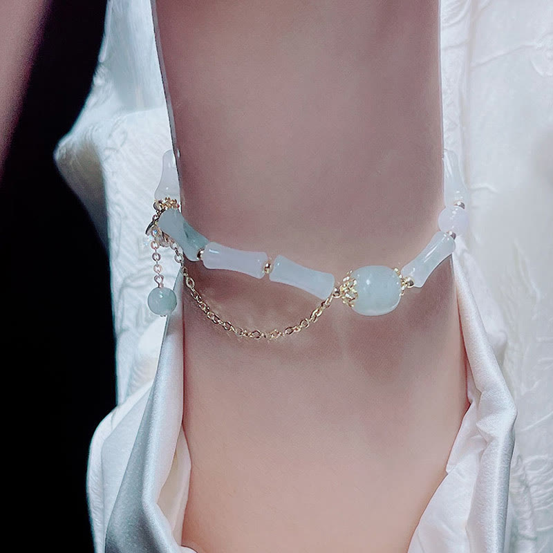 Pulsera de bendición de la suerte con patrón de bambú de jade blanco Tianshan de Buddha Stones