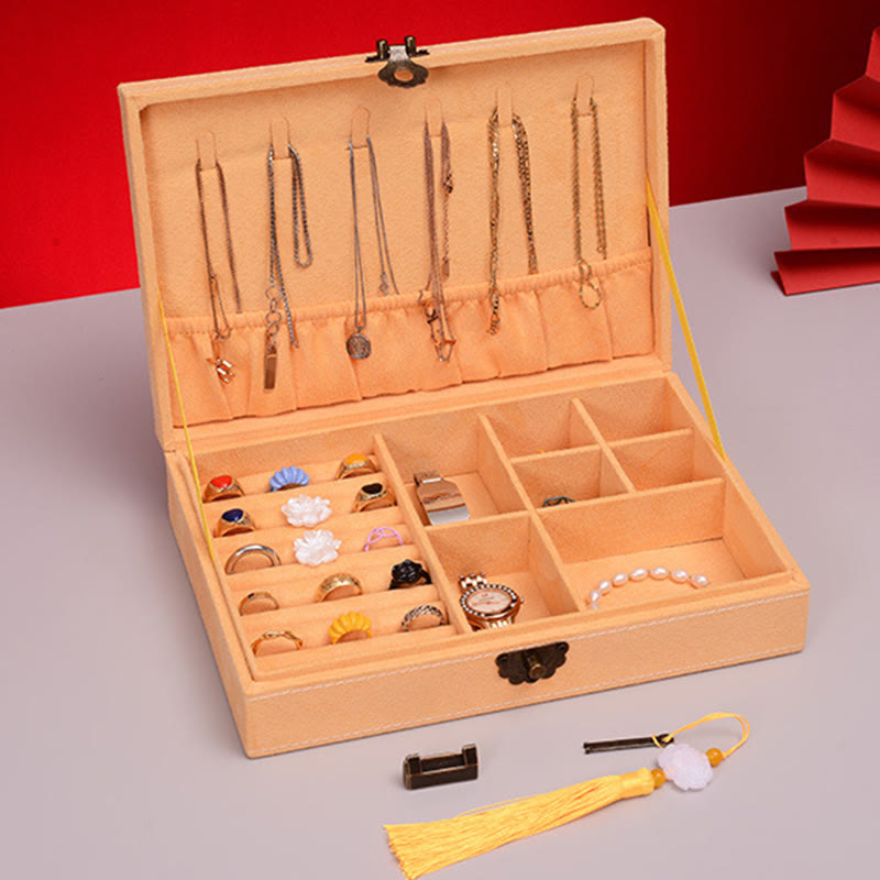 Caja organizadora de joyería de diseño Simple con Buddha Stones, caja de almacenamiento de joyería de franela de una sola capa con cerradura - image 15