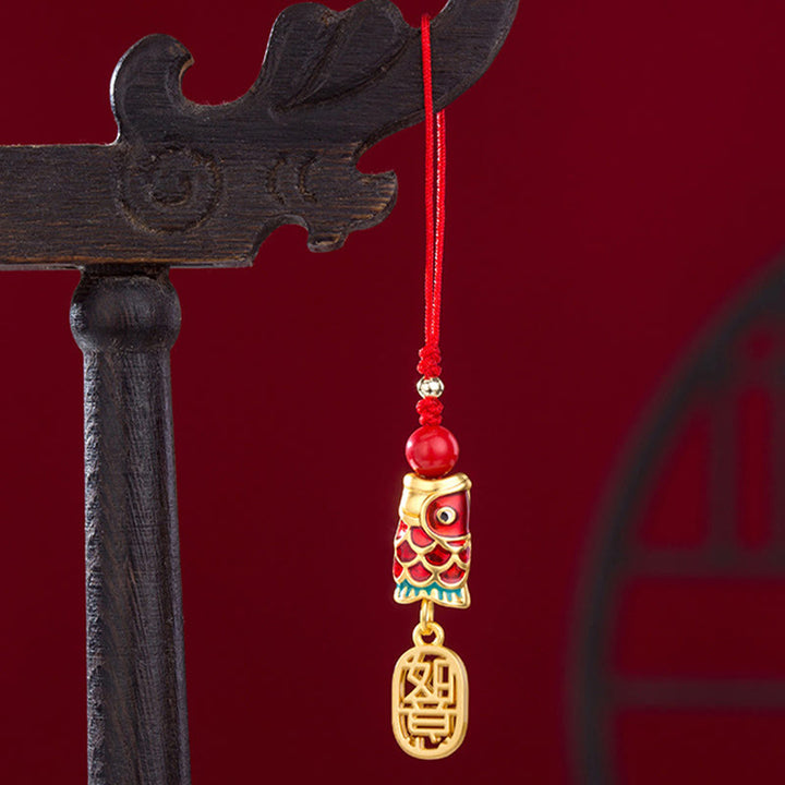 Buddha Stones, pez Koi, cinabrio que atrae la riqueza, deseo Ruyi, amuleto de suerte, decoración colgante para teléfono