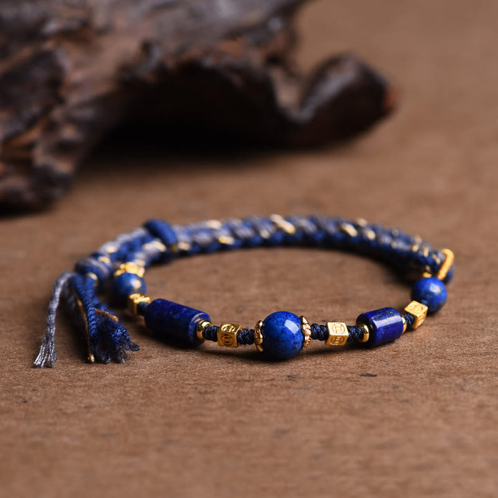 Pulsera de cuerda positiva con cuentas de lazurita natural hecha a mano con Buddha Stones