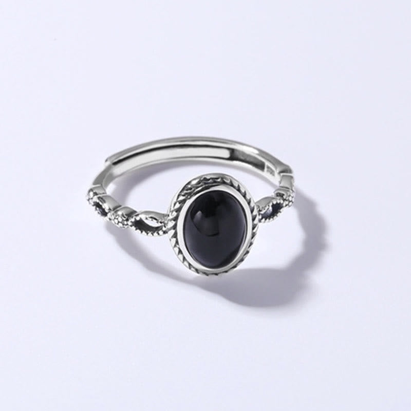 Anillo de la fortuna de ónix negro de plata de ley 925 con Buddha Stones