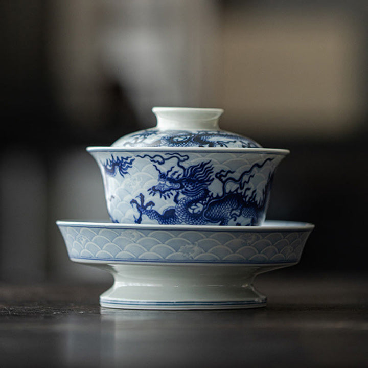 Tazas de té de cerámica con diseño de dragón azul y Buddha Stones, tazas de té de Kung Fu