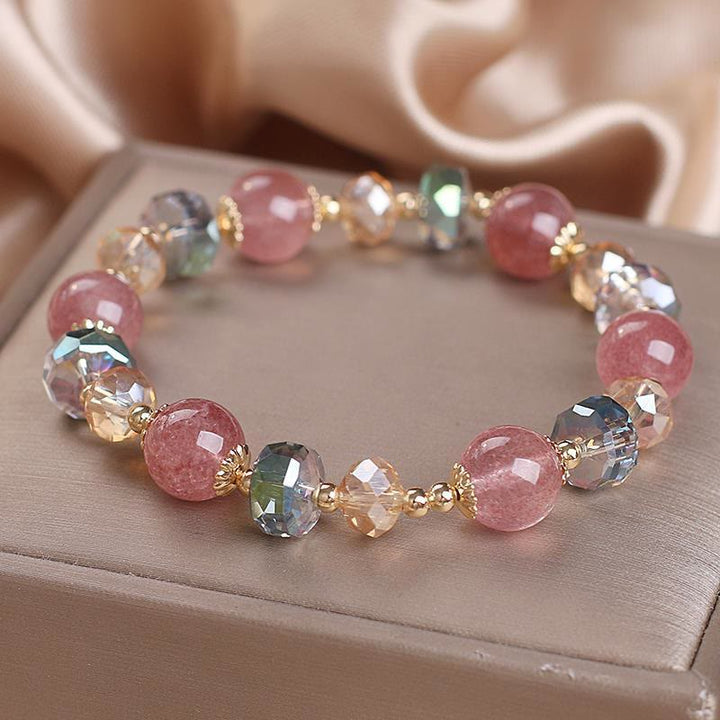 Pulsera positiva de cristal colorido de cuarzo fresa natural con Buddha Stones