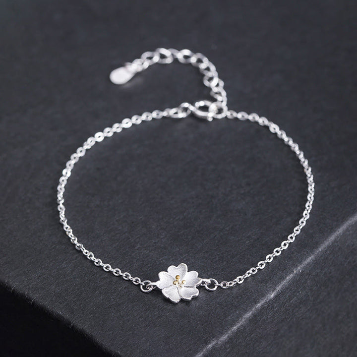 Pulsera de cadena con bendición de flor de cerezo de plata de ley 925 con Buddha Stones