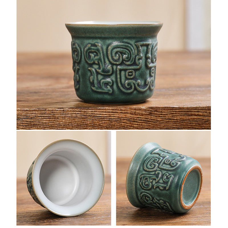 Taza de té de cerámica Kung Fu con bolsa, Buddha Stones , Sanxingdui