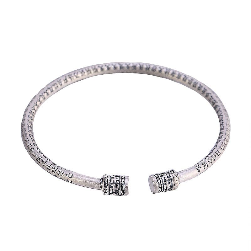 Pulsera de la Suerte de Cobre Blanco Sutra del Corazón Tibetano con Buddha Stones