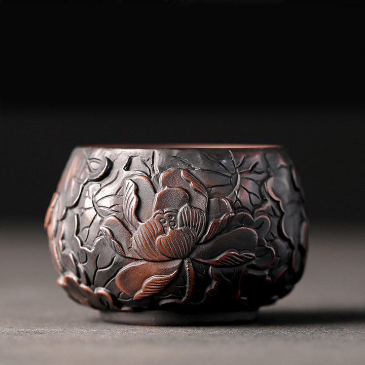 Buddha Stones, hoja de loto, paisaje de flores, dragón, taza de té de cerámica de bambú, tazón de taza de té de Kung Fu