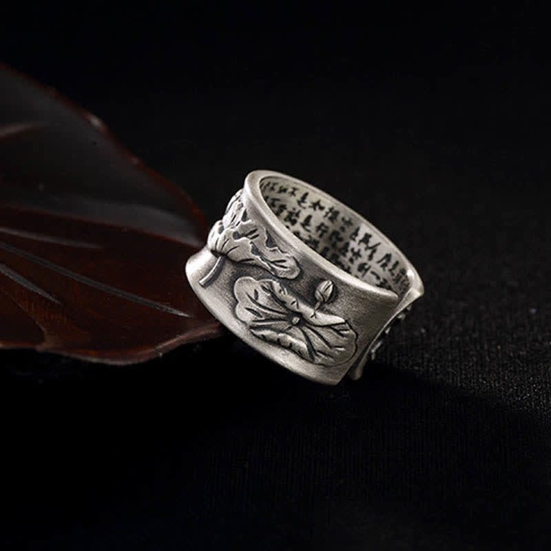 Anillo de plata de ley 999 con diseño de corazón de loto y pez koi de la suerte