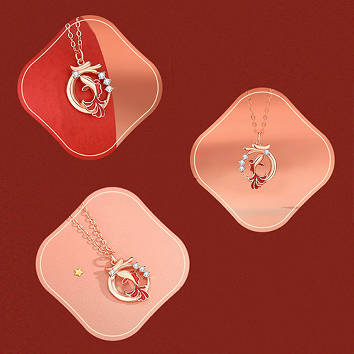 Collar con colgante de plata de ley 925 con Buddha Stones, diseño del año del dragón, pez Koi, Fu, personaje de la suerte