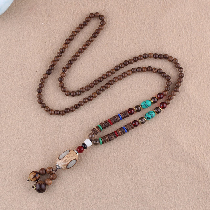 Colgante de collar de protección de elefante de ágata de semilla Bodhi de madera de wengué tibetano con Buddha Stones
