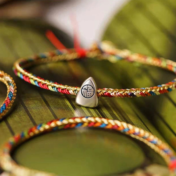 Pulsera trenzada hecha a mano con diseño de personaje Fu Zongzi de plata de ley 925 con Buddha Stones