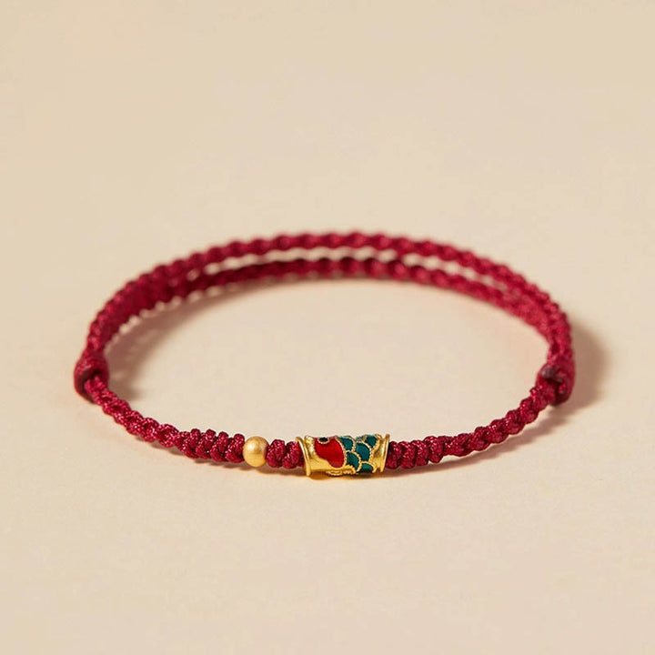 Pulsera de cuerda trenzada hecha a mano con Buddha Stones, pez Koi, prosperidad y prosperidad