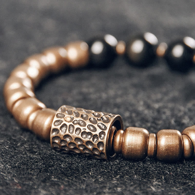 Pulsera de soporte curativo de Buddha Stones, roca de lava, obsidiana arcoíris y latón. - image 12